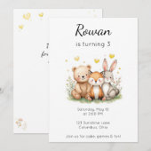 Woodland Animals Birthday Bear Fox Bunny Neutral Einladung (Vorne/Hinten)