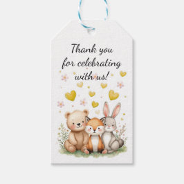 Woodland Animals Birthday Bear Fox Bunny Yellow Geschenkanhänger