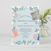 Woodland Animals Blue Boy Baby Dusche von Mail Einladung (Stehend Vorderseite)