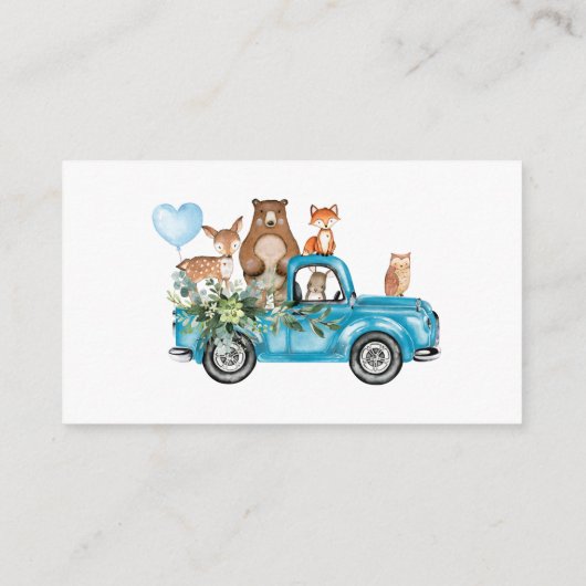 Woodland Animals Blue Truck Baby Dusche Begleitkarte (Rückseite)
