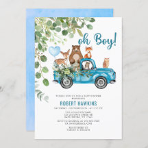 Woodland Animals Blue Truck Baby Dusche