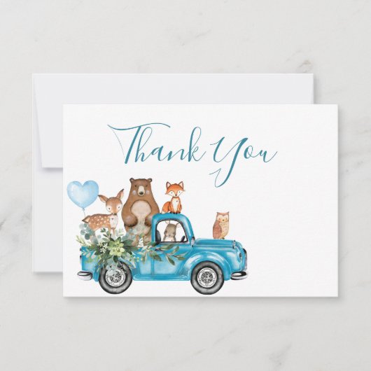 Woodland Animals Blue Truck Danke Karte (Vorderseite)