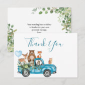 Woodland Animals Blue Truck Danke Karte (Vorne/Hinten)