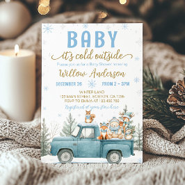 Woodland Animals Blue Truck Winter Baby Shower Einladung