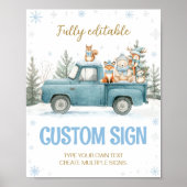 Woodland Animals Blue Winter Birthday Custom Sign Poster (Vorne)