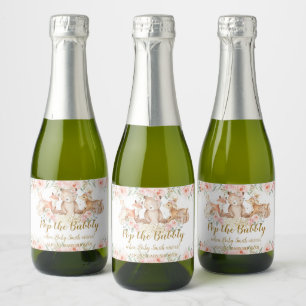 Woodland Animals Blush Bloral Baby Dusche Pop Schaumweinetikett
