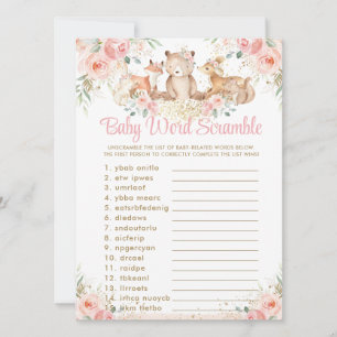 Woodland Animals Blush Bloral Baby Word Scramble Einladung