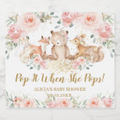 Woodland Animals Blush Blumenbaby Dusche Pop It Schaumweinetikett (Einzelnes Label)