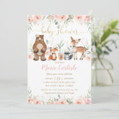 Woodland Animals Blush Floral Girl Baby Dusche Einladung (Stehend Vorderseite)