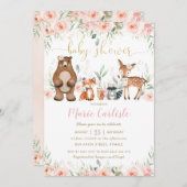 Woodland Animals Blush Floral Girl Baby Dusche Einladung (Vorne/Hinten)