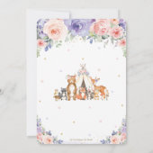 Woodland Animals Blush Lilac Floral Baby Dusche Einladung (Rückseite)
