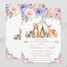 Woodland Animals Blush Lilac Floral Baby Dusche