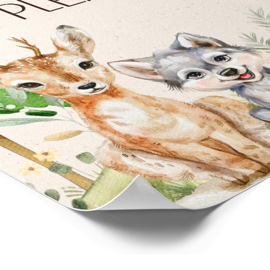 Woodland Animals Boho Baby Dusche Gefallen Zeichen Poster (Ecke)