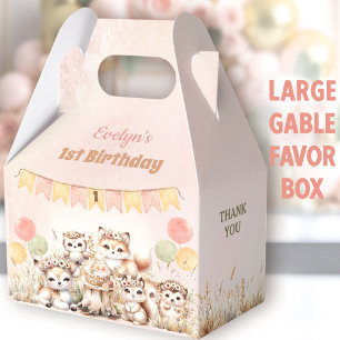 Woodland Animals Boho Girl 1. Geburtstag Große Geschenkschachtel