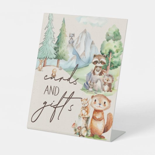 Woodland Animals Boho Kinderduschkarten Geschenke Sockelschild (Vorderseite)