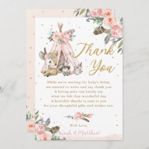 Woodland Animals Boho Tribal Baby Showday Dankeskarte