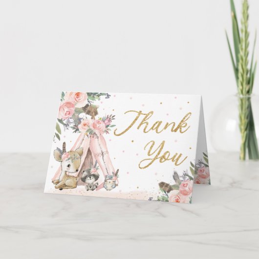 Woodland Animals Boho Tribal Baby Showday Dankeskarte (Vorderseite)