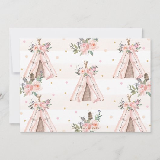 Woodland Animals Boho Tribal Girl Baby Dusche Einladung (Rückseite)