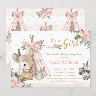 Woodland Animals Boho Tribal Girl Baby Dusche Einladung