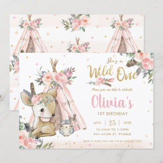 Woodland Animals Boho Tribal Wild 1 1. Geburtstag Einladung