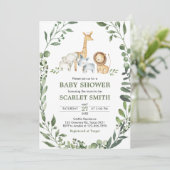 Woodland Animals Botanical Baby Shower Einladung (Stehend Vorderseite)