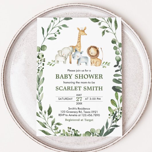 Woodland Animals Botanical Baby Shower Einladung