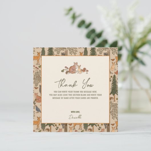 Woodland Animals Boy Baby Dusche Dankeskarte (Stehend Vorderseite)