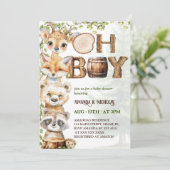 Woodland Animals Boy Baby Dusche Einladung (Stehend Vorderseite)