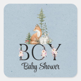 Woodland Animals Boy Baby Dusche Quadratischer Aufkleber