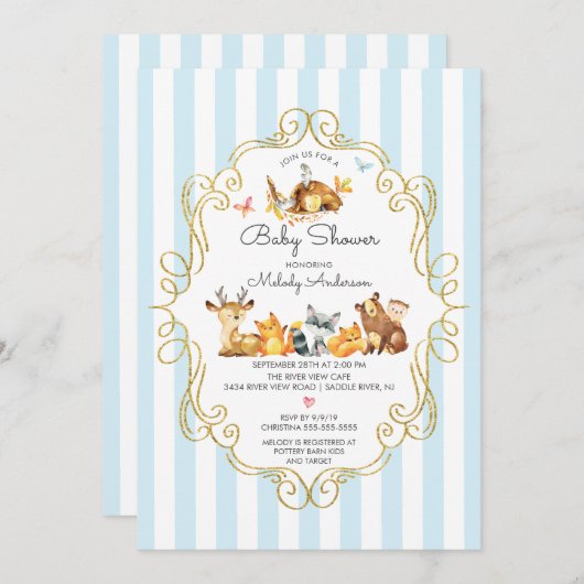 Woodland Animals Boys Babydusche Einladung (Vorne/Hinten)