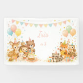 Woodland Animals Bunny Bear Fox Birthday Backdrop  Banner (Horizontal)