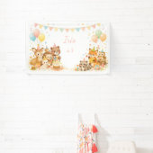 Woodland Animals Bunny Bear Fox Birthday Backdrop  Banner (InSitu)
