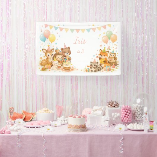 Woodland Animals Bunny Bear Fox Birthday Backdrop  Banner (Party)