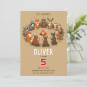 Woodland Animals Campfire Birthday Party Einladung (Stehend Vorderseite)