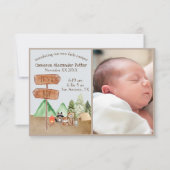 Woodland Animals Camping Custom New Baby Foto Karte (Vorderseite)