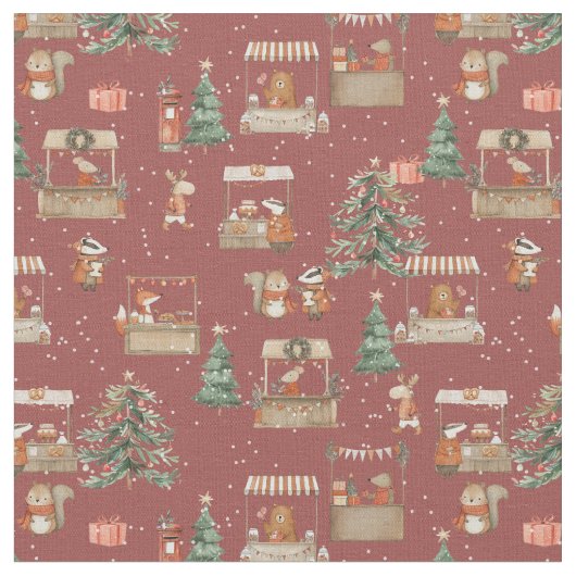 Woodland animals celebrating Xmas - amber Stoff (Nahaufnahme)