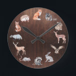 Woodland Animals Children's Room Deer Fox Rabbit Runde Wanduhr<br><div class="desc">This design was created though digital art. It may be personalized in the area provide or customizing by choosing the click to customize further option and changing the name, initials or words. You may also change the text color and style or delete the text for an image only design. Contact...</div>