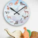 Woodland Animals Children's Room Deer Fox Rabbit Runde Wanduhr<br><div class="desc">This design was created though digital art. It may be personalized in the area provide or customizing by choosing the click to customize further option and changing the name, initials or words. You may also change the text color and style or delete the text for an image only design. Contact...</div>
