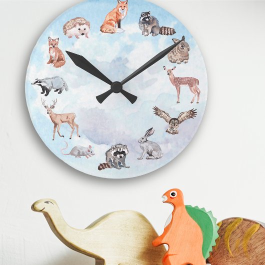 Woodland Animals Children's Room Deer Fox Rabbit Runde Wanduhr