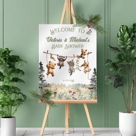 Woodland Animals Clothesline Baby Dusche Willkomme Poster