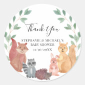 Woodland Animals Couple's Baby Shower Runder Aufkleber (Vorderseite)