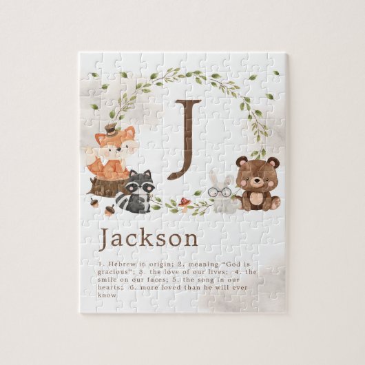 Woodland Animals Custom Monogram Puzzle (Vertikal)