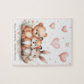 Woodland Animals Cute Bear Fox Bunny Pink Hearts Puzzle (Horizontal)