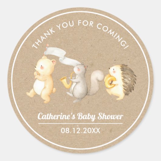 Woodland Animals Danke Baby Dusche Runder Aufkleber (Vorderseite)