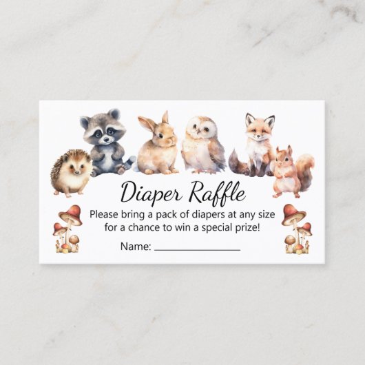 woodland animals diaper raffle baby shower  begleitkarte (Vorderseite)