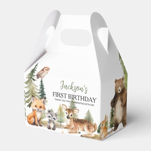 Woodland Animals Erster Geburtstag Vielen Dank Geschenkschachtel (Vorderseite)