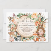 Woodland Animals Fall Pumpkin Floral Baby Dusche Einladung (Vorderseite)