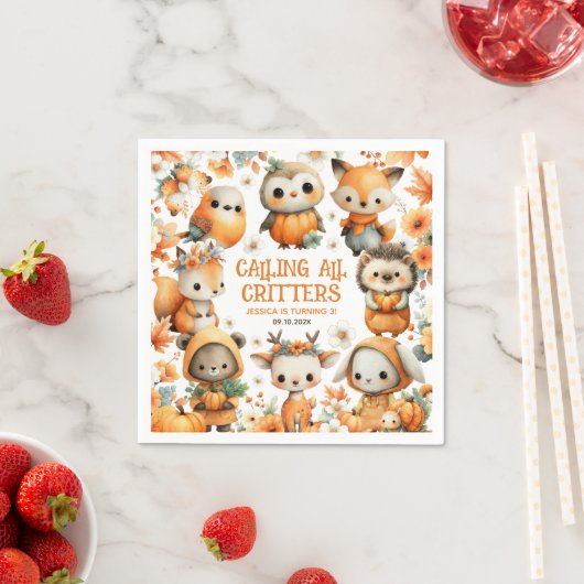 Woodland Animals Festive Autumn Kids' Birthday Serviette (Beispiel)