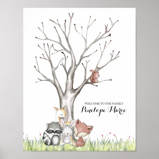 Woodland Animals Fingerprint Baby Duster Poster (Vorne)
