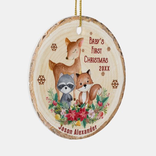 Woodland Animals First Christmas Personalized  Keramik Ornament (Rechts)